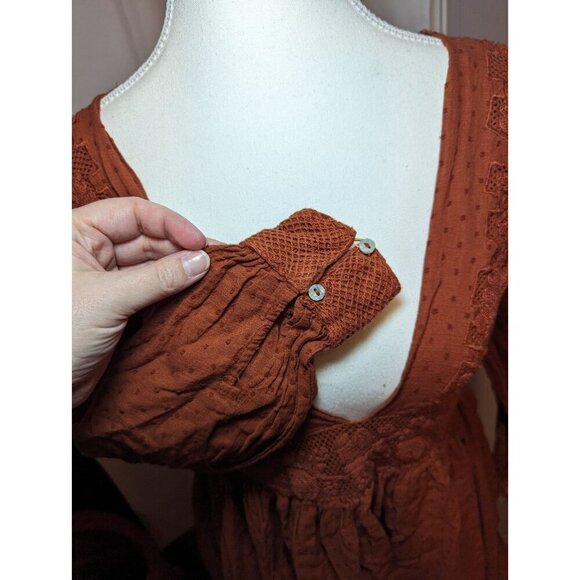 FREE PEOPLE Sugarpie Mini Dress Cinnamon XSMALL Orange Long Sleeve Summer/Fall - Picture 6 of 16